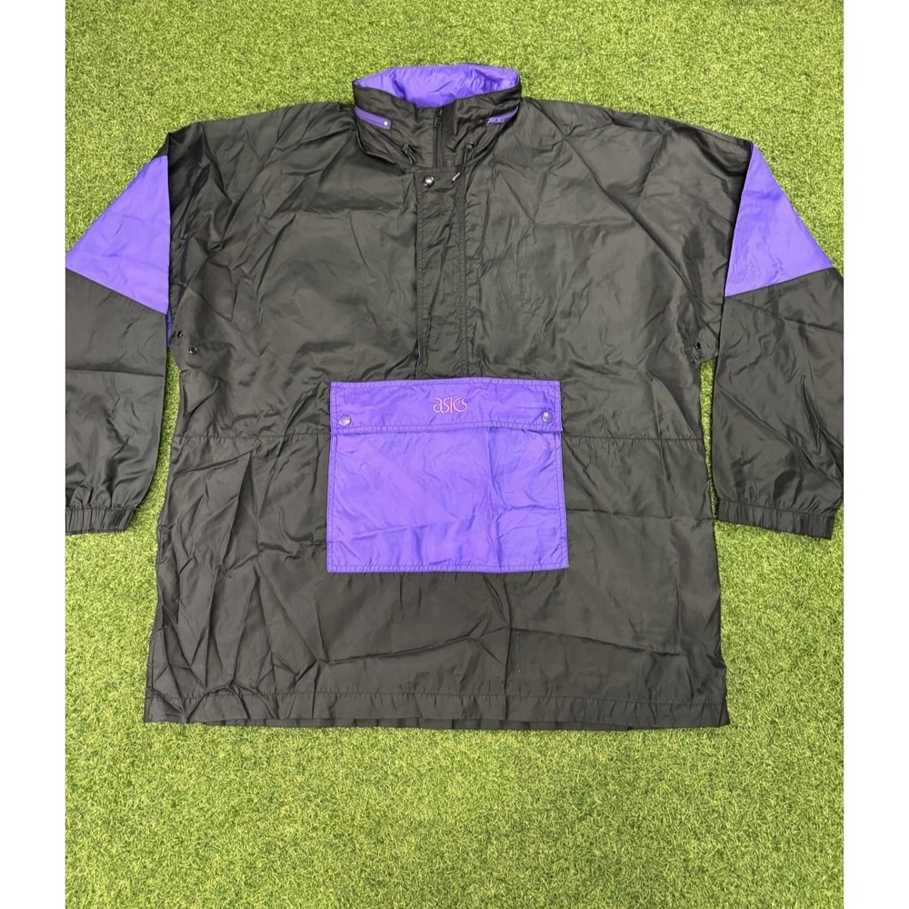 Asics Men's Windbreaker Jacket L/XL Elegant Black Purple Half Zip Activewear‎
